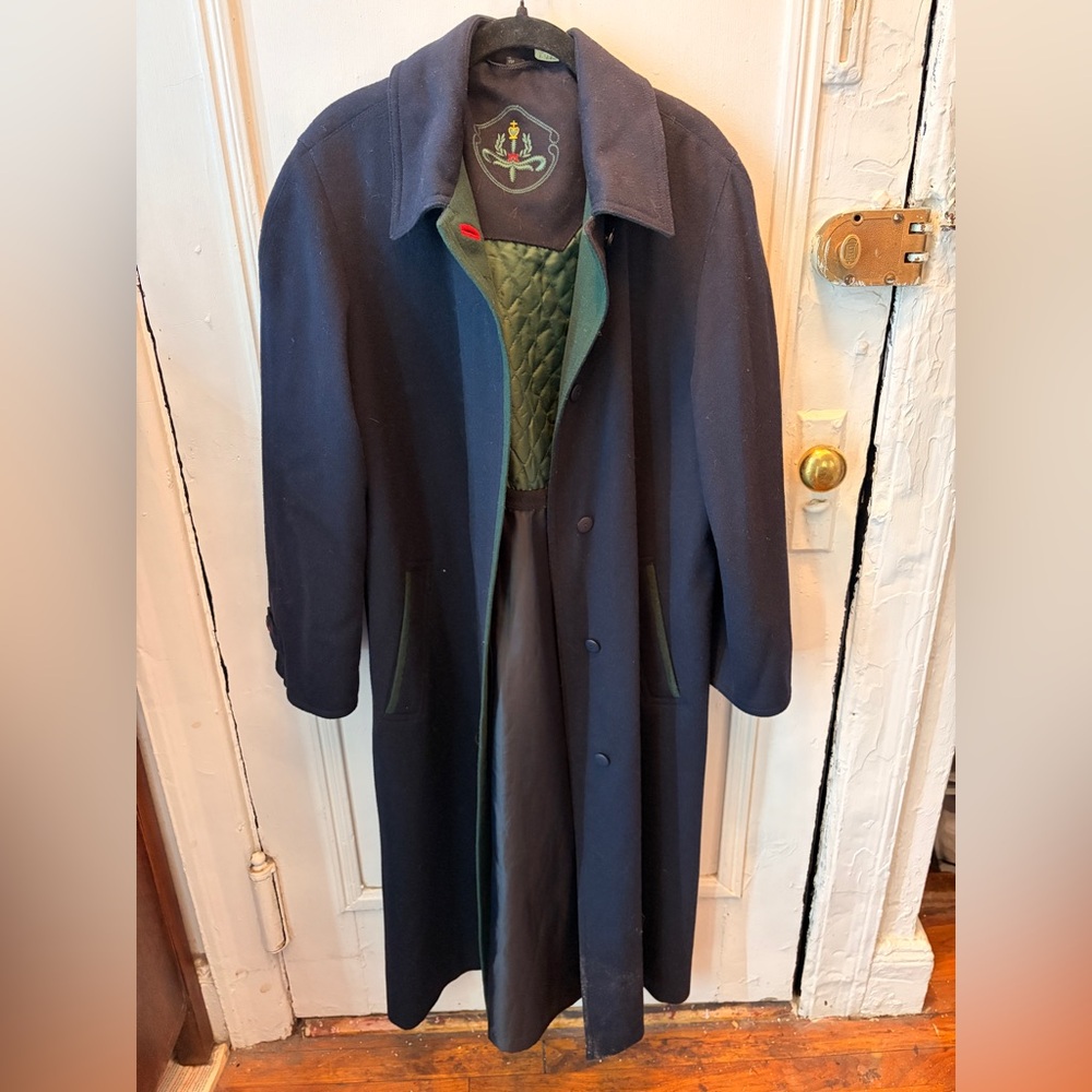 Vintage 1970s Loden Lambswool Navy Coat size Medium/Large